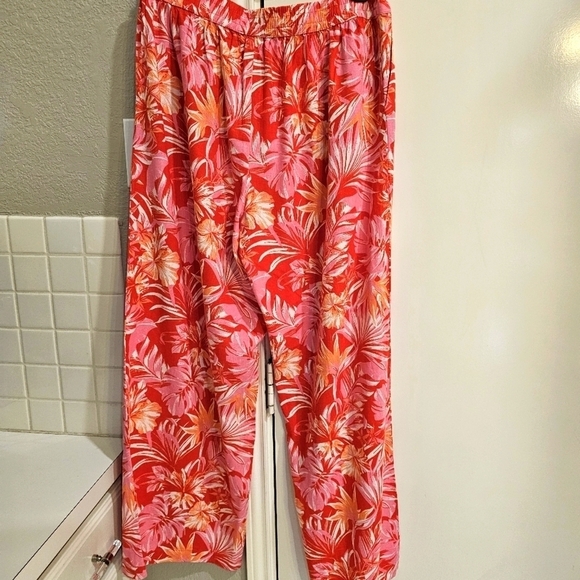 NWT Marc New York Linen Pull on Pant Elastic Waist Wide Leg Red Palm. Large - Picture 9 of 14